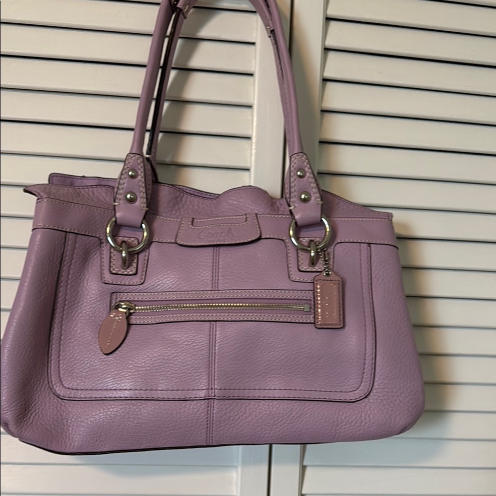 Coach Purple Leather Shoulder Bag with Double Handles